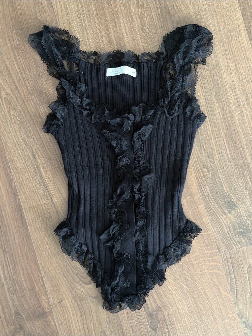 Black Lace-Trim Ribbed Tank Top